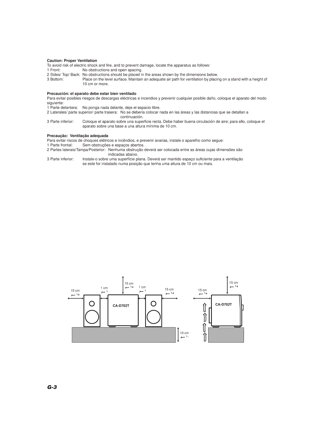 JVC GVT0004-003A, CA-D702T manual Precaución el aparato debe estar bien ventilado, Precaução Ventilação adequada 