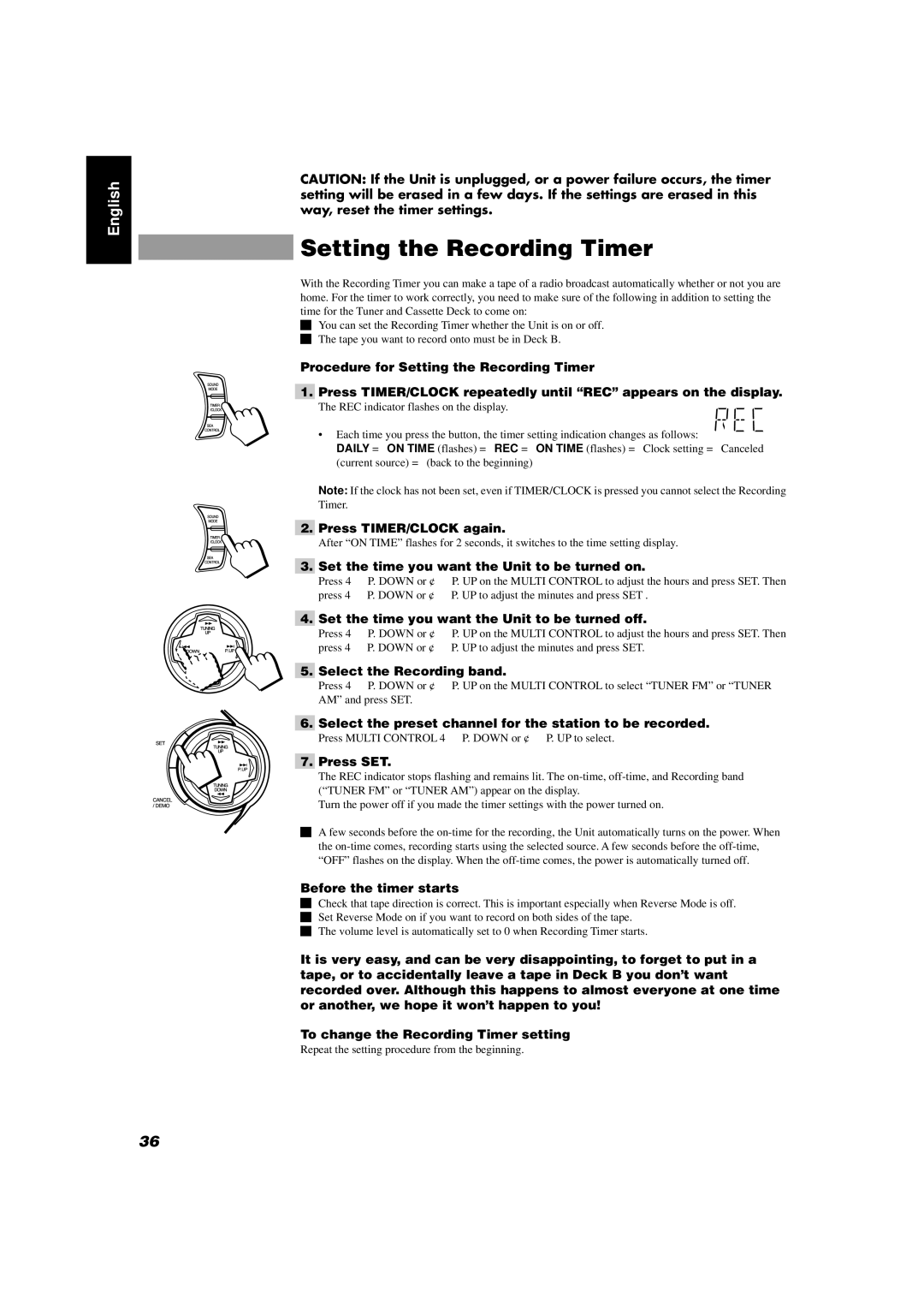 JVC GVT0004-003A, CA-D702T manual Setting the Recording Timer 