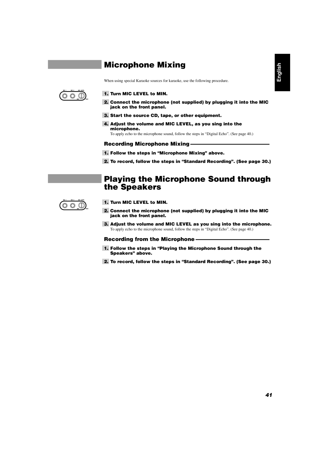 JVC CA-D702T, GVT0004-003A manual Playing the Microphone Sound through the Speakers, Recording Microphone Mixing 