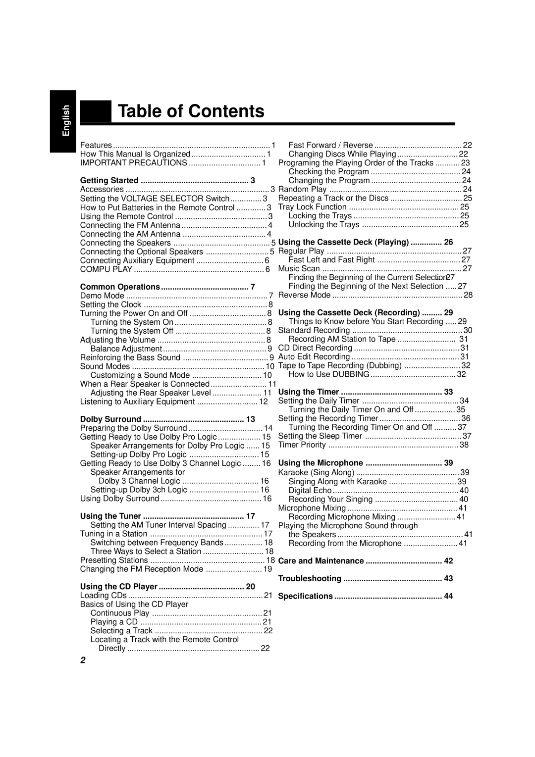 JVC GVT0004-003A, CA-D702T manual Table of Contents 