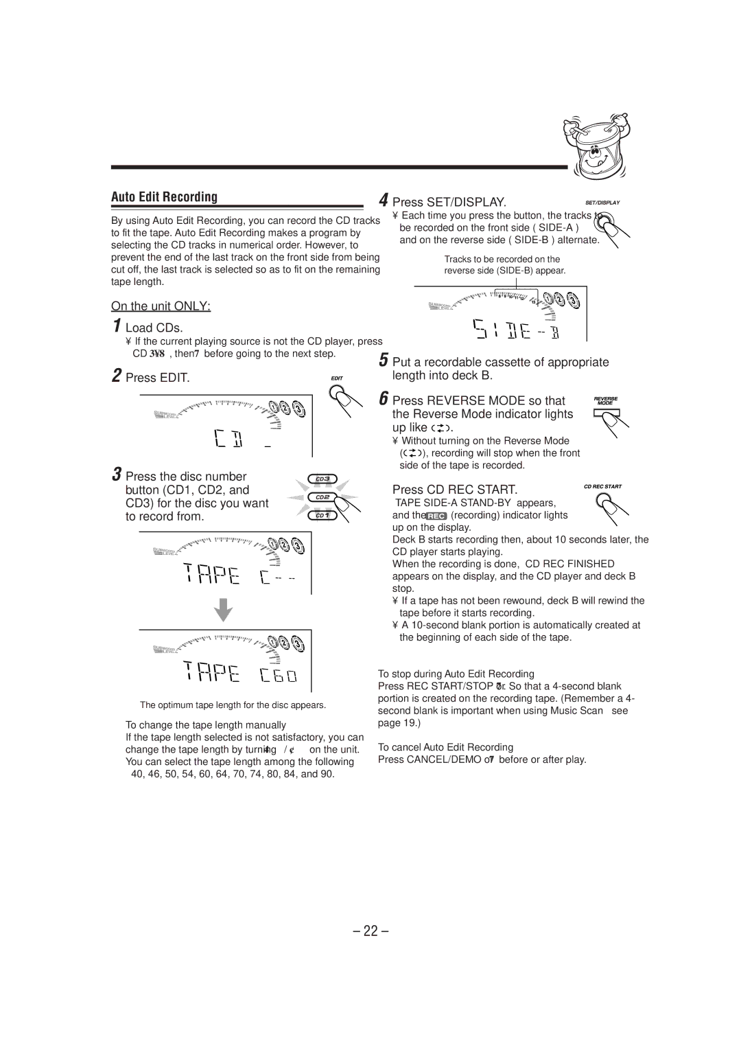 JVC GVT0052-008A manual Auto Edit Recording 