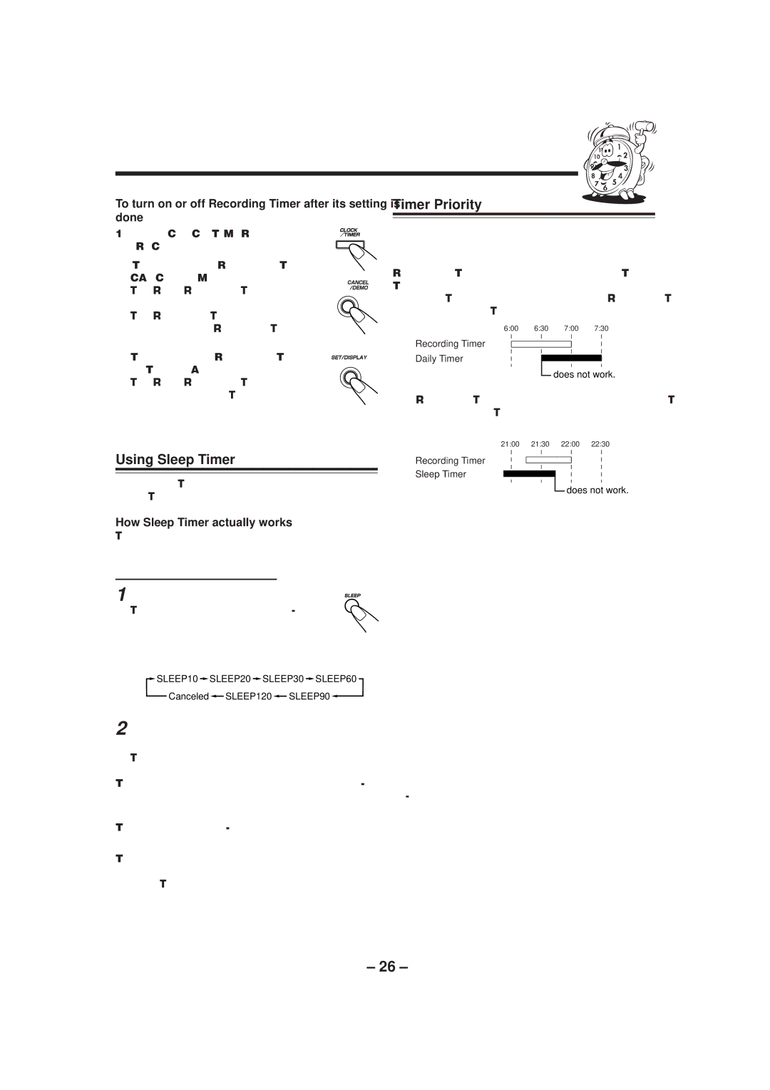 JVC GVT0052-008A manual Using Sleep Timer, Timer Priority, On the remote control only Press Sleep 