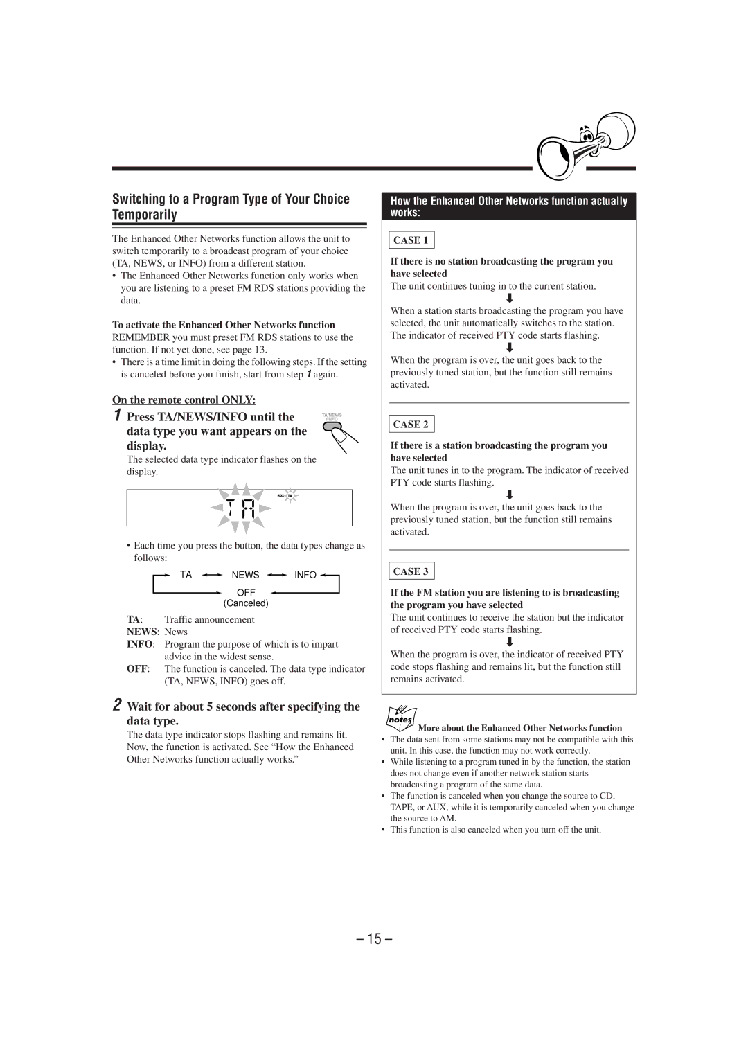 JVC GVT0077-008A Switching to a Program Type of Your Choice Temporarily, To activate the Enhanced Other Networks function 