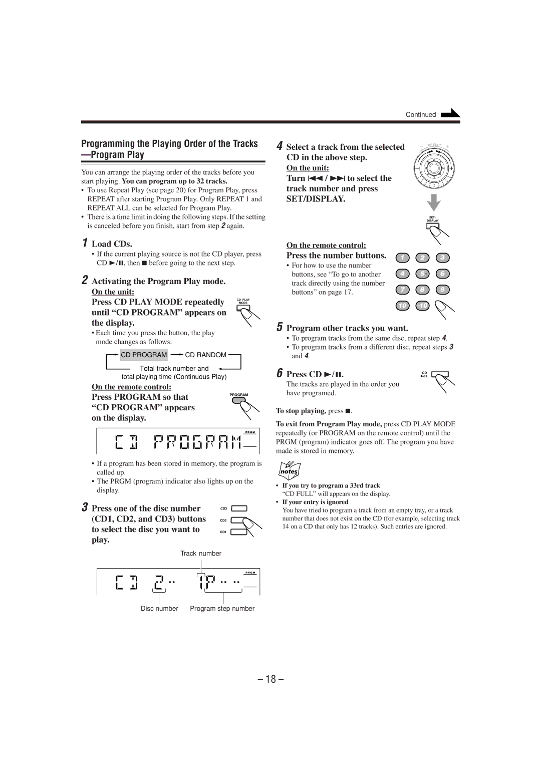 JVC GVT0077-008A manual Programming the Playing Order of the Tracks -Program Play 