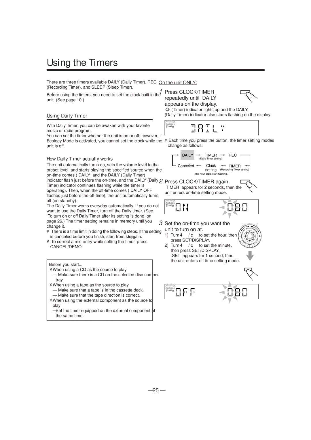 JVC GVT0077-008A manual Using the Timers, Using Daily Timer, How Daily Timer actually works 