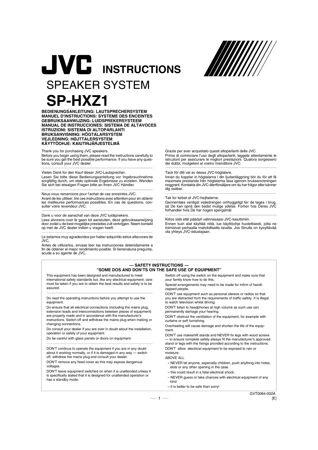 JVC GVT0077-008A manual SP-HXZ1 