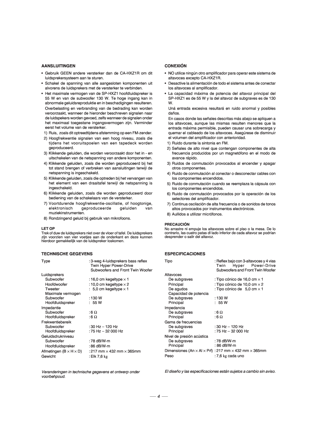 JVC GVT0077-008A manual Aansluitingen, Conexión, Technische Gegevens, Especificaciones 