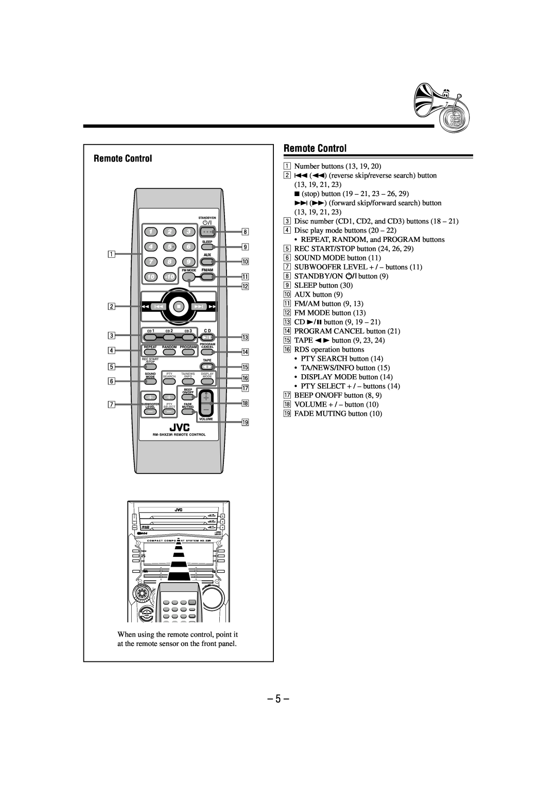 JVC GVT0086-008A, CA-HXZ3R manual Remote Control 