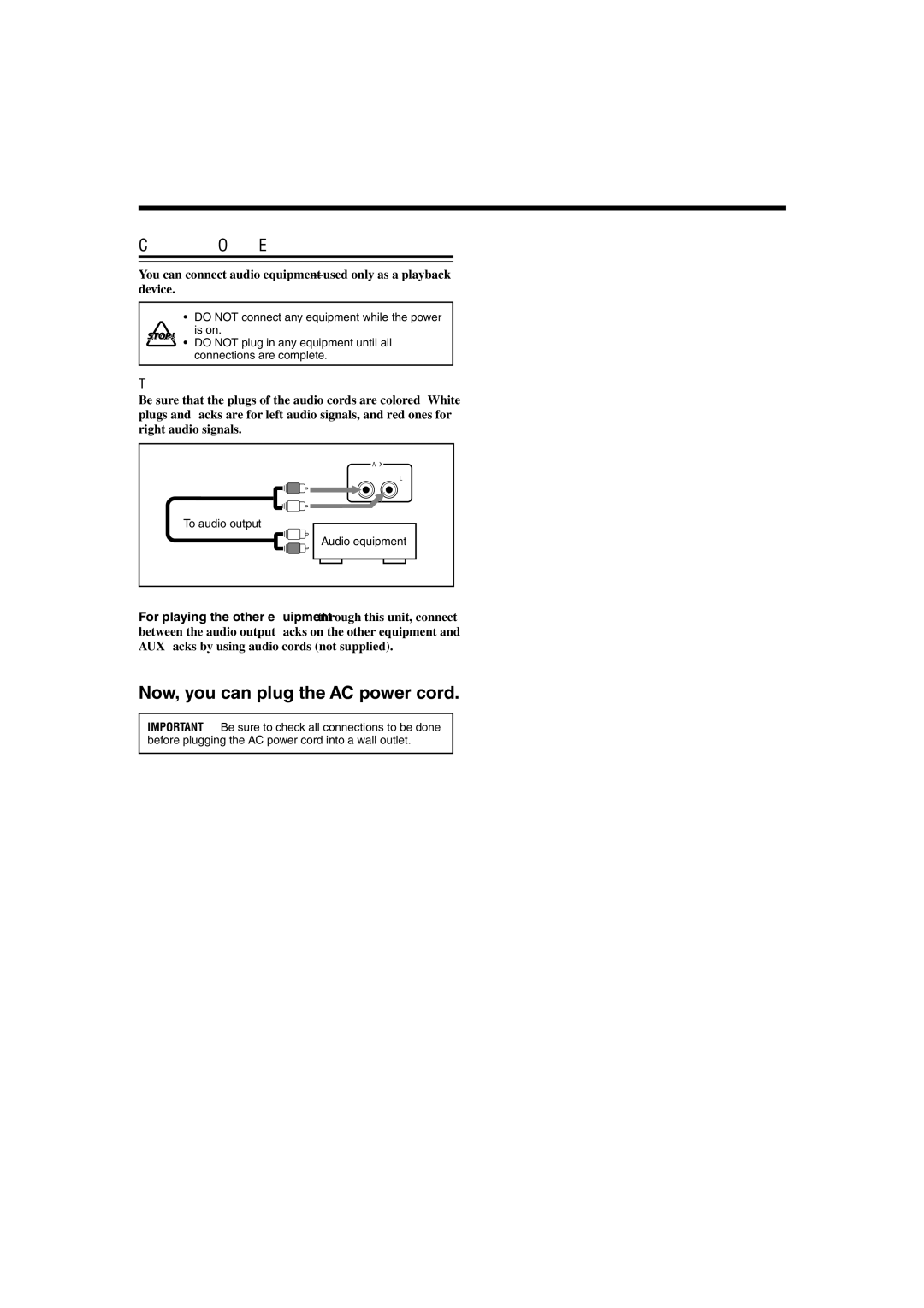 JVC GVT0115-005A manual Connecting Other Equipment, To connect audio equipment 