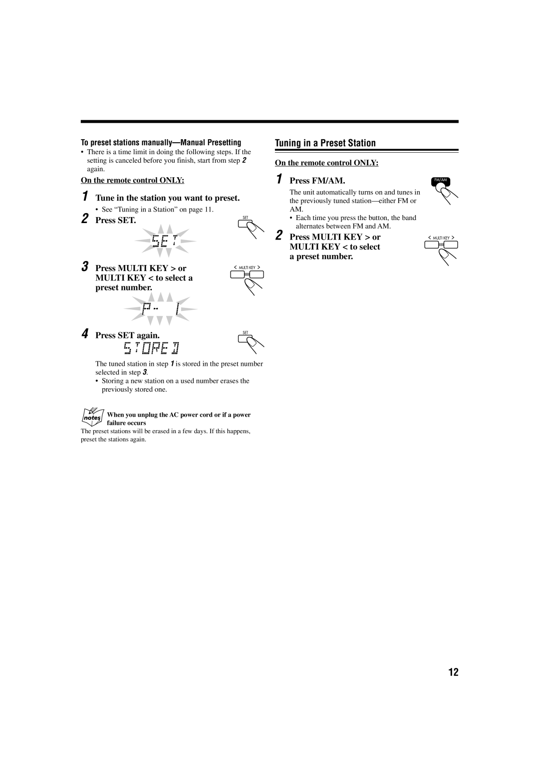 JVC GVT0115-005A manual Tuning in a Preset Station 