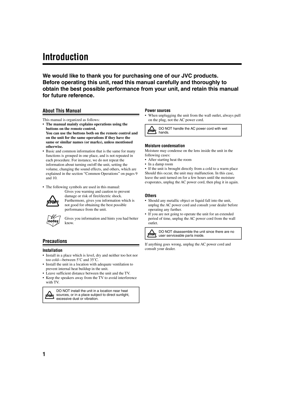 JVC GVT0115-005A manual Introduction, About This Manual, Precautions 