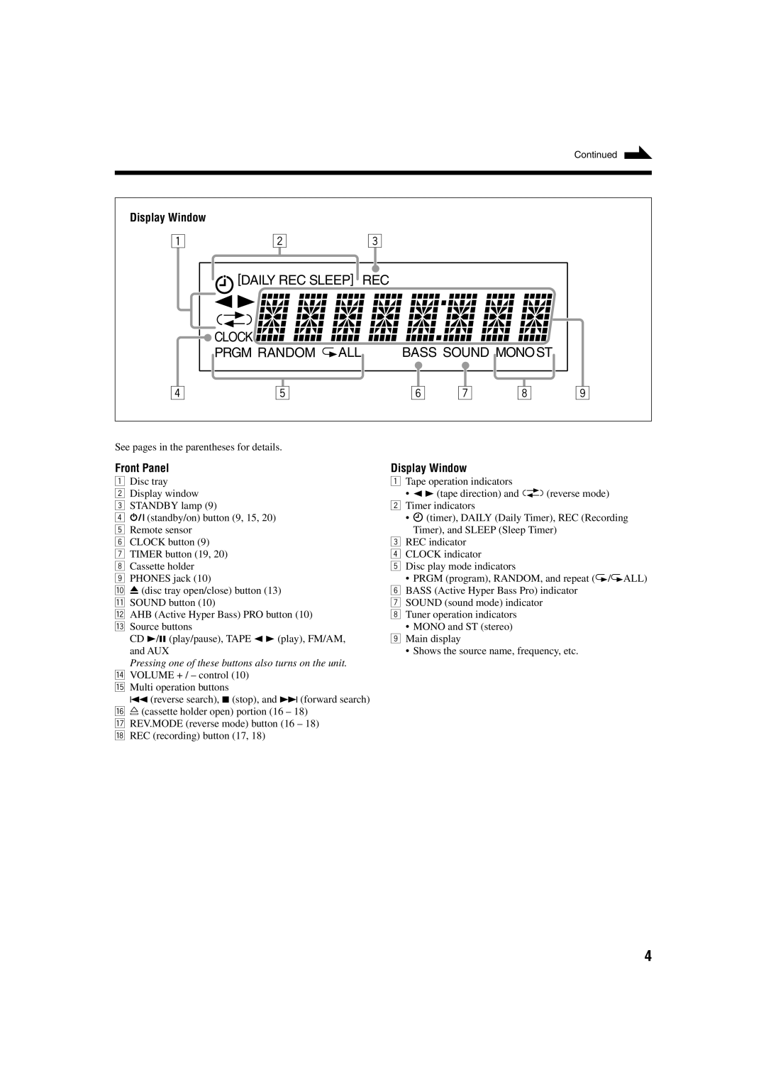 JVC GVT0115-005A manual Front Panel Display Window 