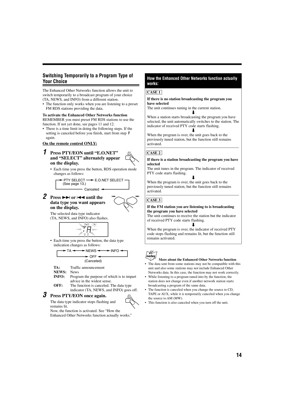 JVC GVT0115-008B manual Switching Temporarily to a Program Type of Your Choice, Press PTY/EON until E.O.NET PTY, News News 