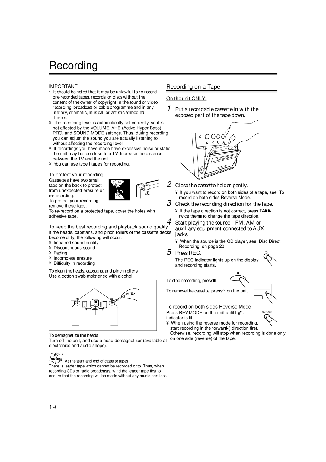 JVC GVT0115-008B manual Recording on a Tape, Check the recording direction for the tape, Press REC 