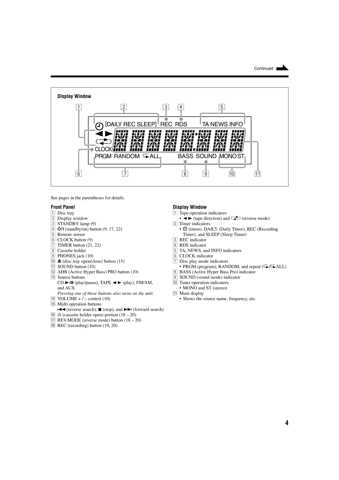 JVC GVT0115-008B manual Front Panel Display Window 