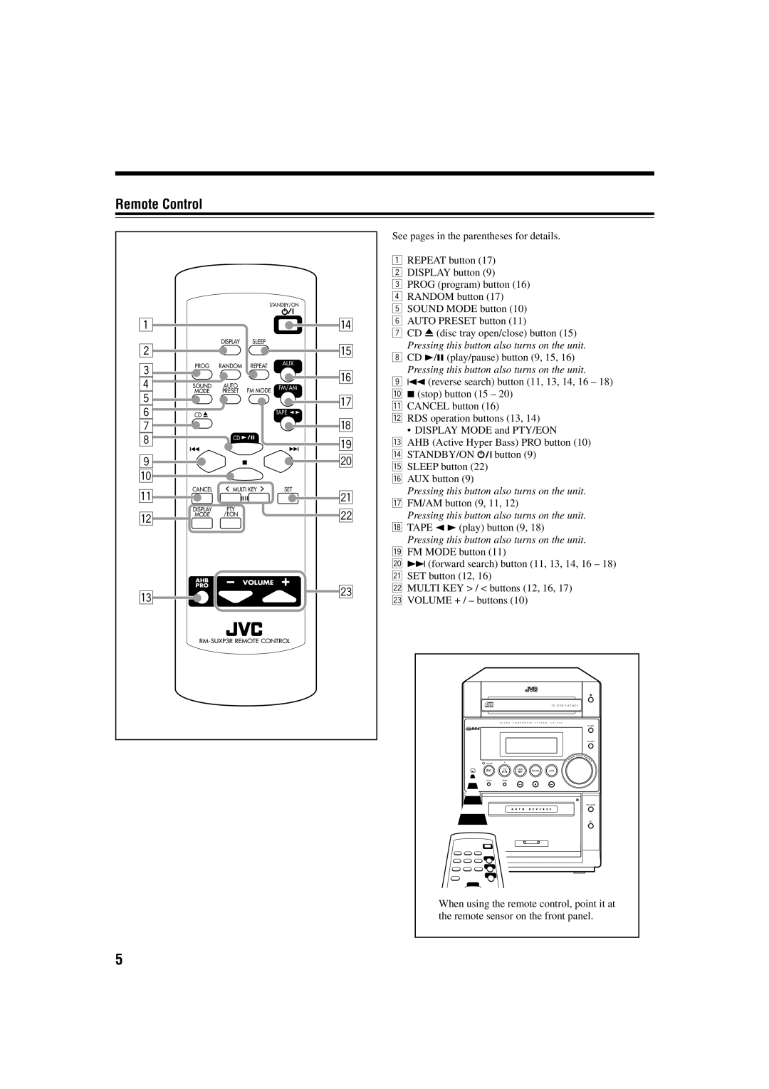 JVC GVT0115-008B manual Remote Control 