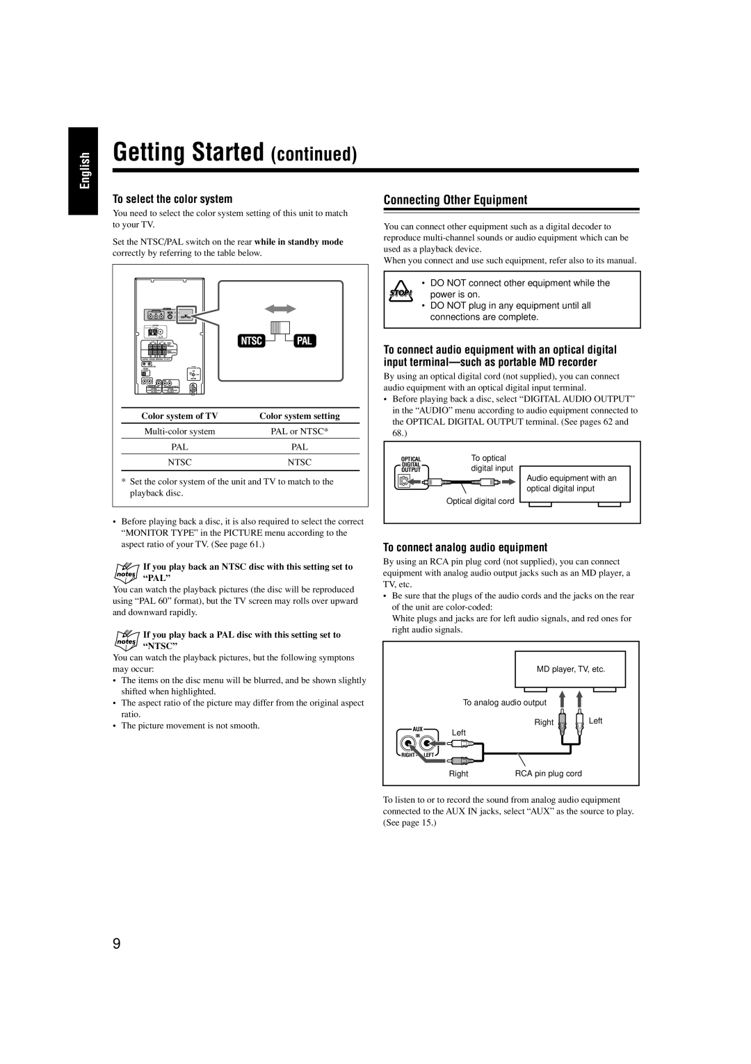 JVC CA-HXZ55D, GVT0119-001C, CA-HXZ77D manual To select the color system, To connect analog audio equipment, Ntscntsc 