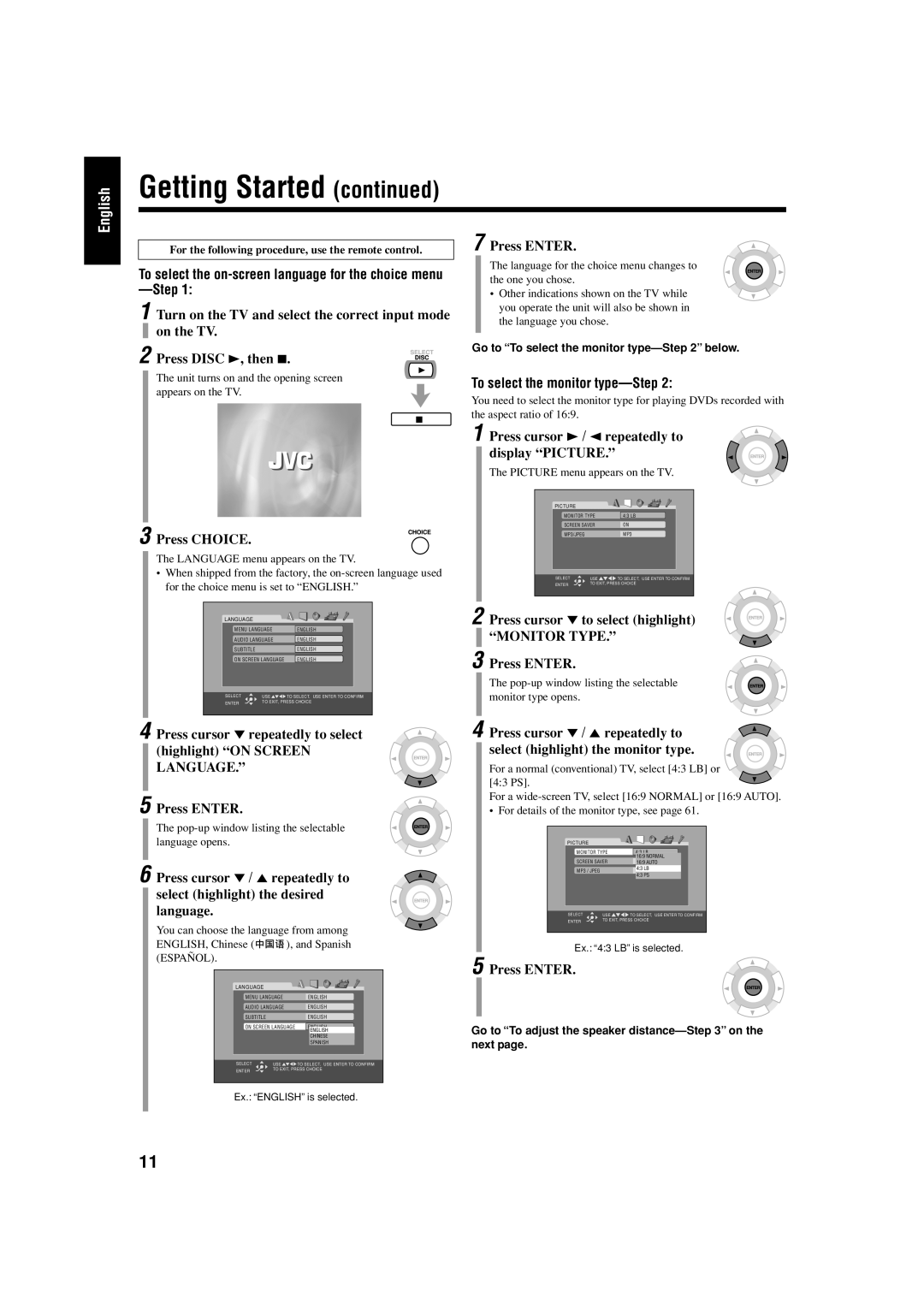 JVC CA-HXZ77D, GVT0119-001C, CA-HXZ55D manual To select the monitor type-Step 