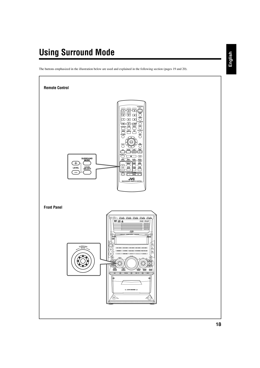 JVC CA-HXZ55D, GVT0119-001C, CA-HXZ77D manual Using Surround Mode, Remote Control 