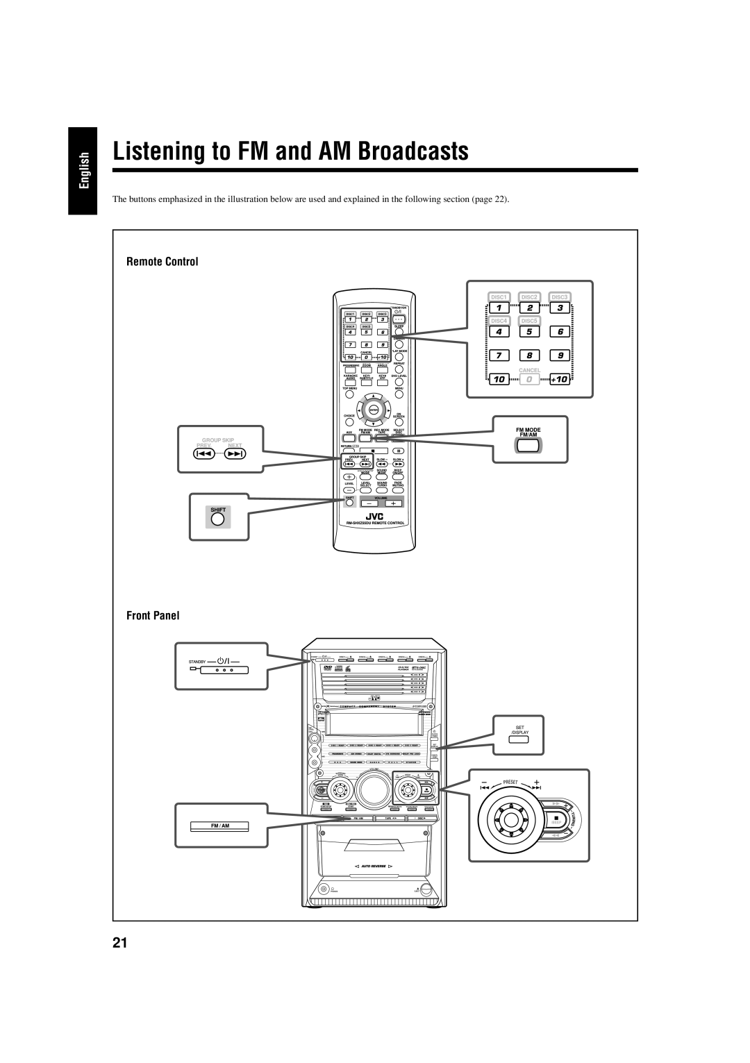 JVC CA-HXZ55D, GVT0119-001C, CA-HXZ77D manual Listening to FM and AM Broadcasts, Remote Control 