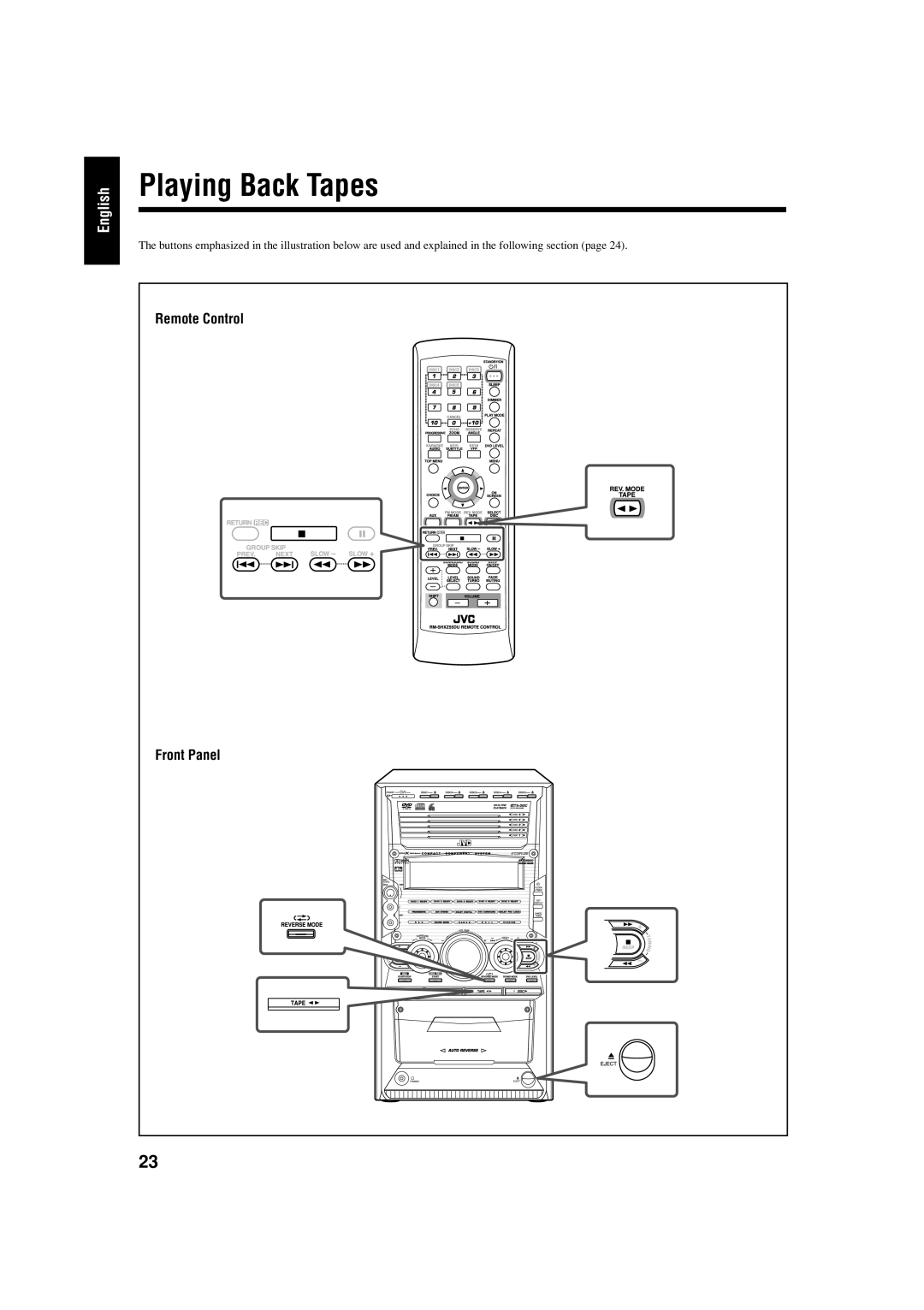 JVC CA-HXZ77D, GVT0119-001C, CA-HXZ55D manual Playing Back Tapes 