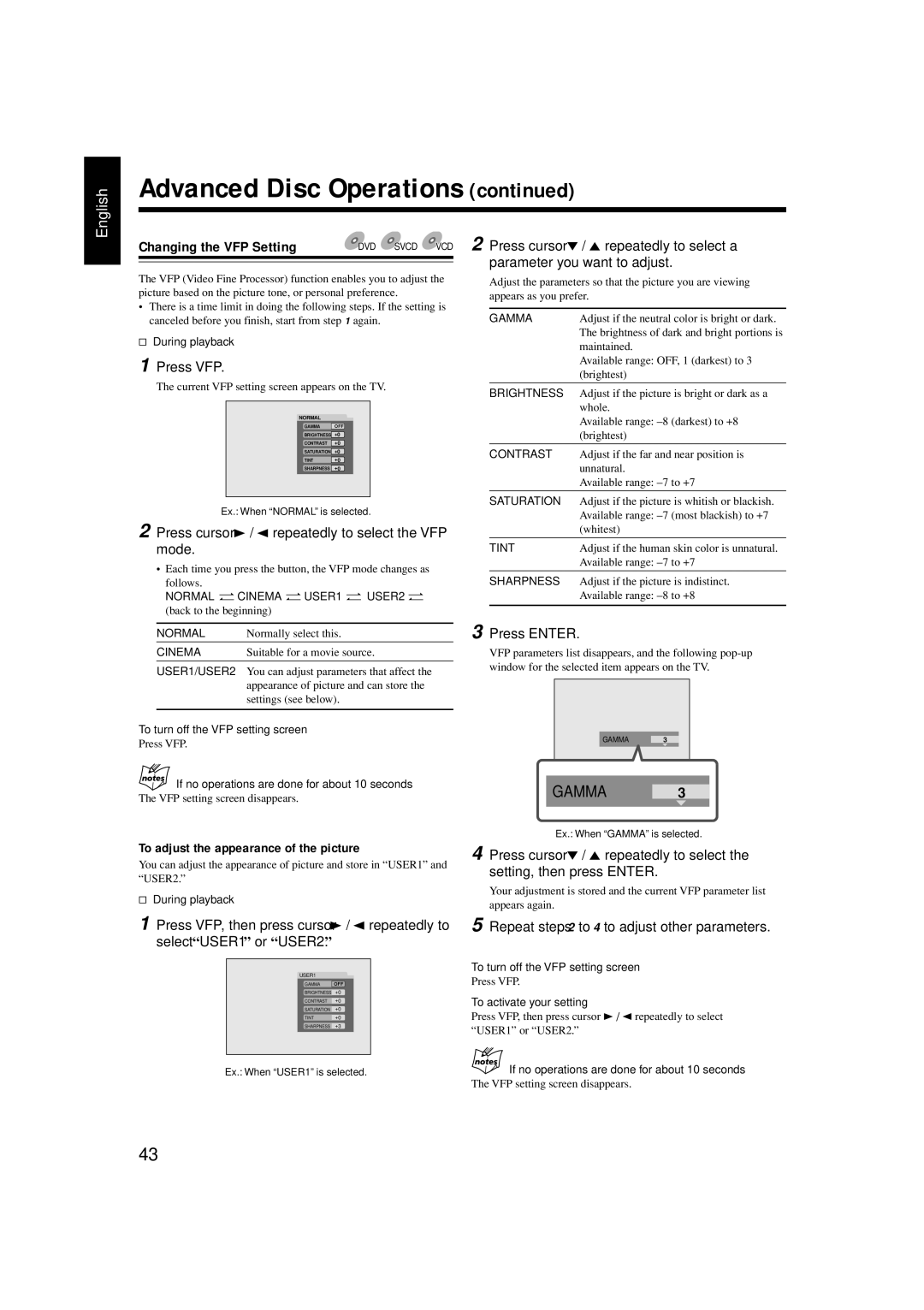 JVC GVT0119-001C, CA-HXZ77D, CA-HXZ55D manual Changing the VFP Setting, To adjust the appearance of the picture 