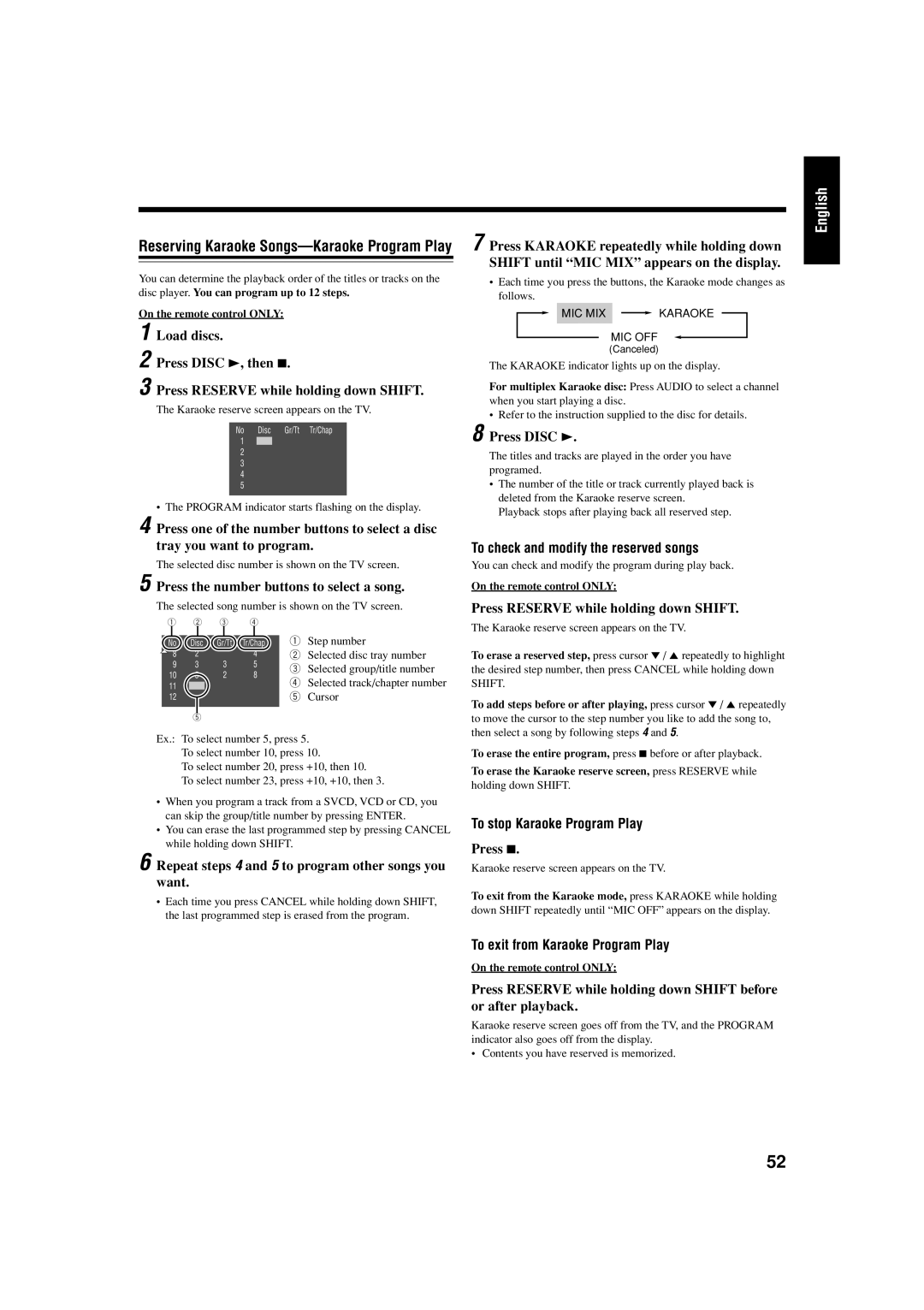 JVC GVT0119-001C To check and modify the reserved songs, To stop Karaoke Program Play, To exit from Karaoke Program Play 