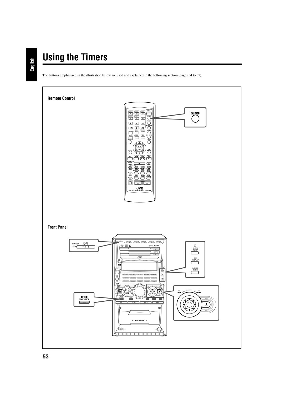 JVC CA-HXZ77D, GVT0119-001C, CA-HXZ55D manual Using the Timers, Remote Control 