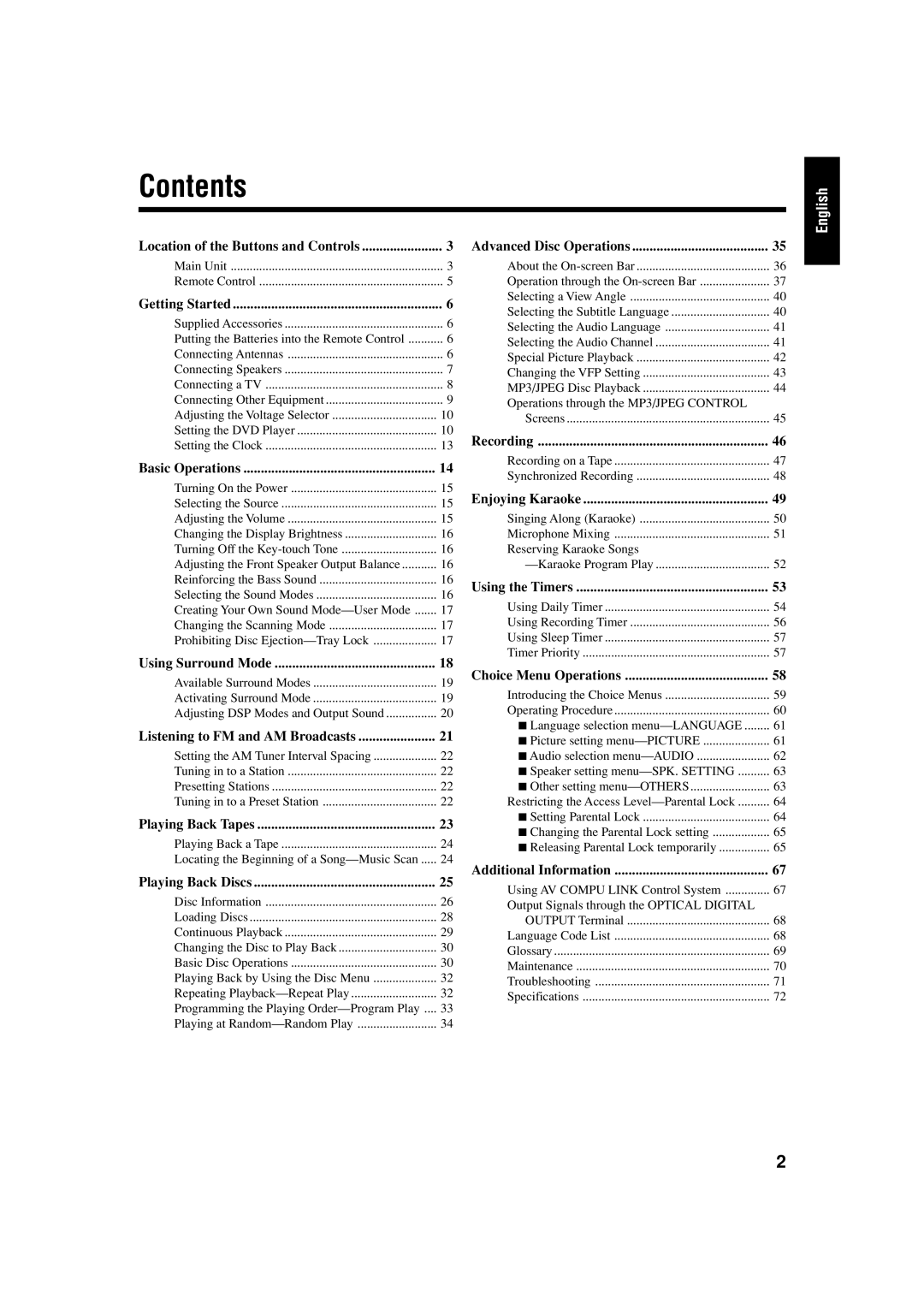 JVC CA-HXZ77D, GVT0119-001C, CA-HXZ55D manual Contents 