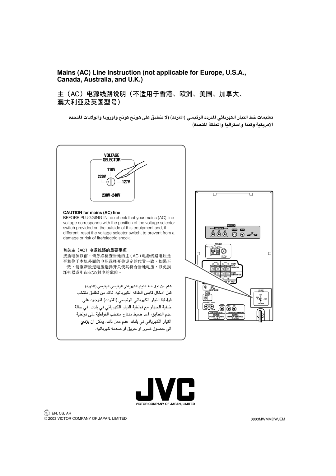 JVC GVT0119-001C, CA-HXZ77D, CA-HXZ55D manual Voltage Selector 