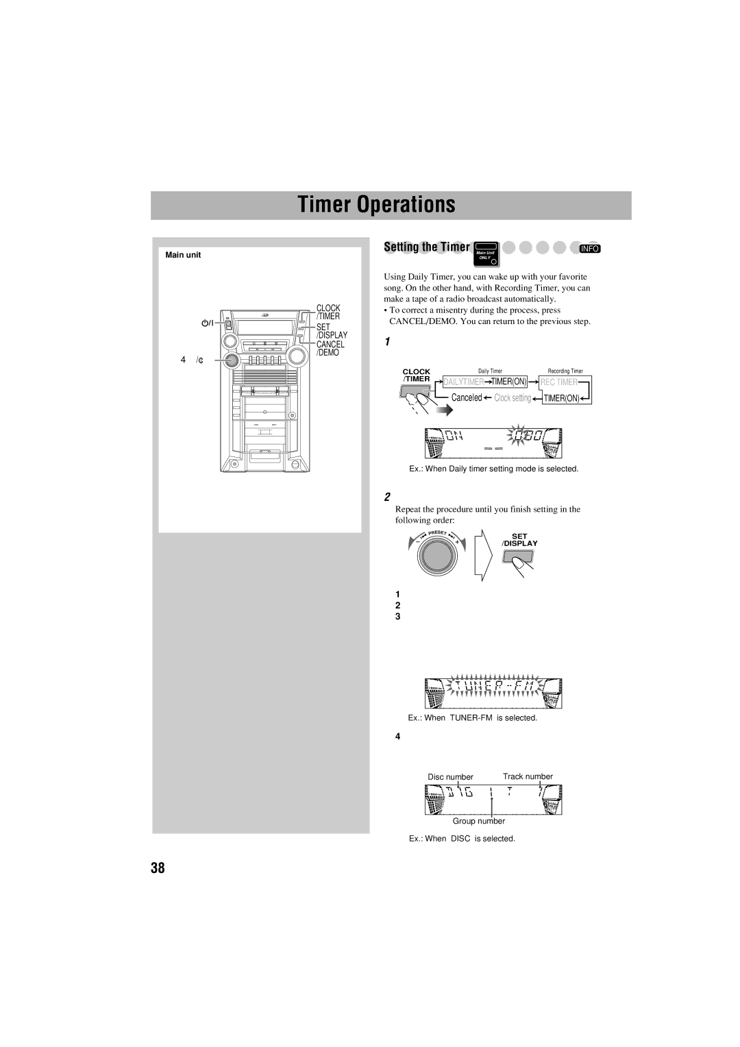 JVC GVT0125-003A manual Timer Operations, Make the timer setting as you want 