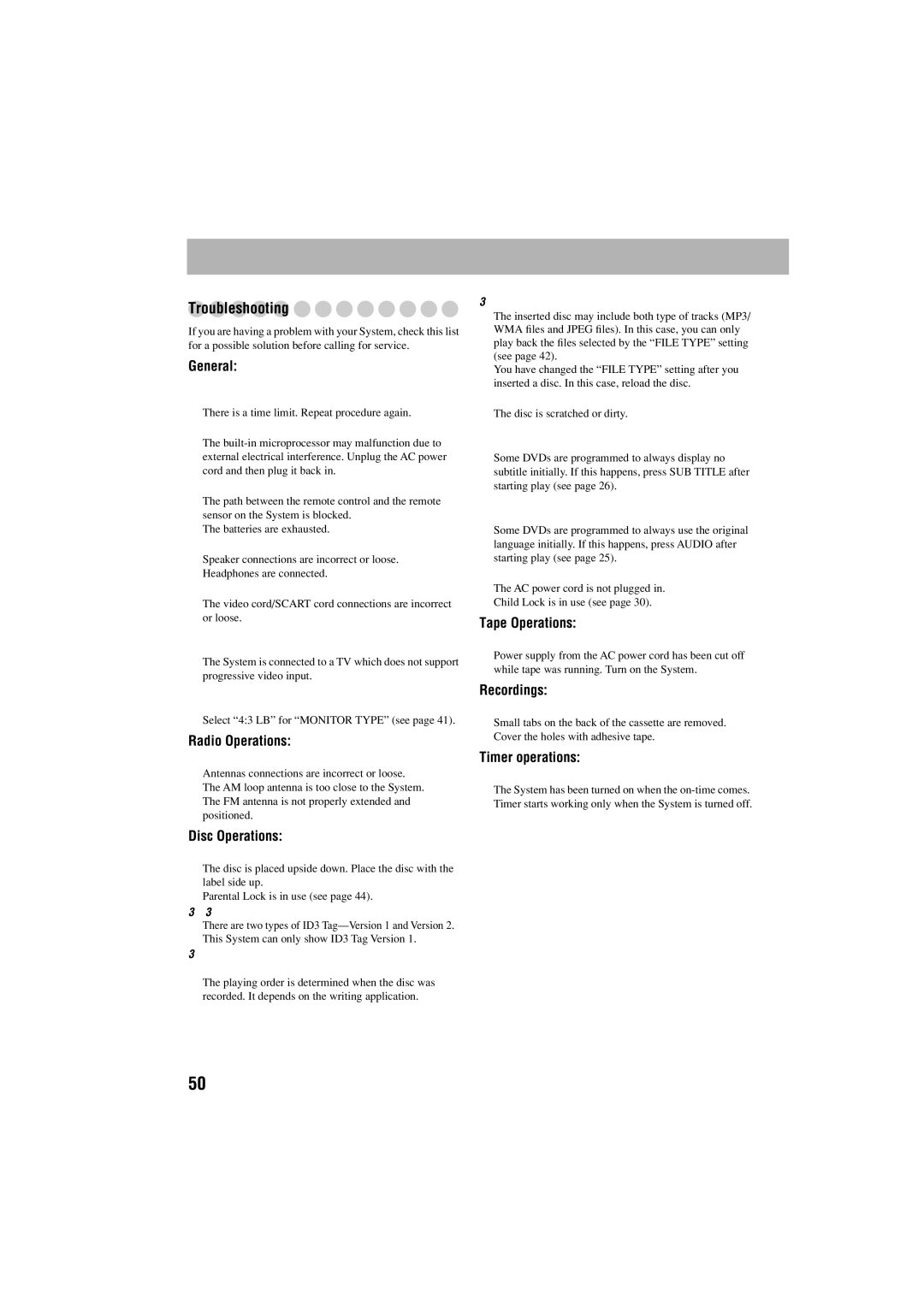 JVC GVT0125-003A manual Troubleshooting 