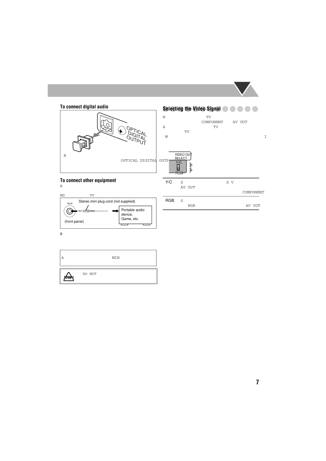 JVC GVT0125-003A manual Selecting the Video Signal, To connect digital audio, To connect other equipment 