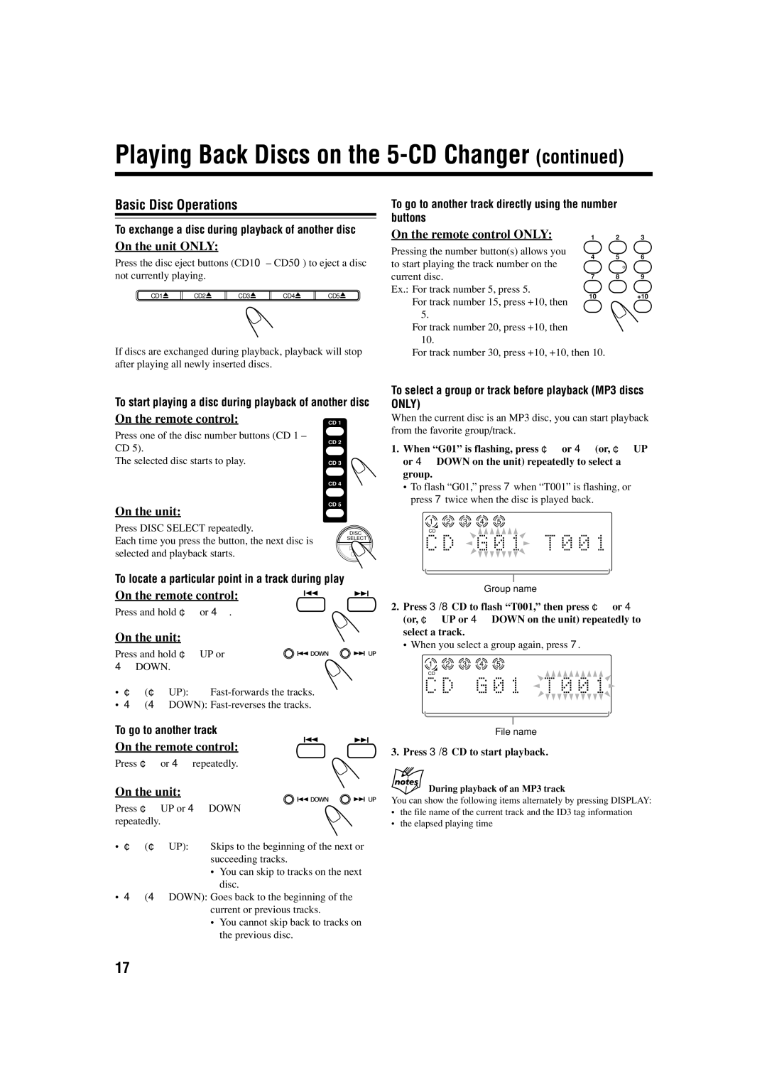 JVC GVT0134-001B, CA-FSS57 manual Basic Disc Operations, To go to another track directly using the number buttons 