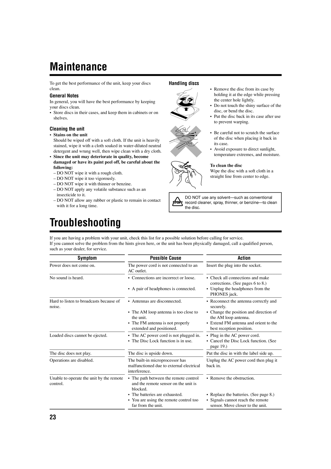 JVC GVT0134-001B, CA-FSS57 manual Maintenance, Troubleshooting 