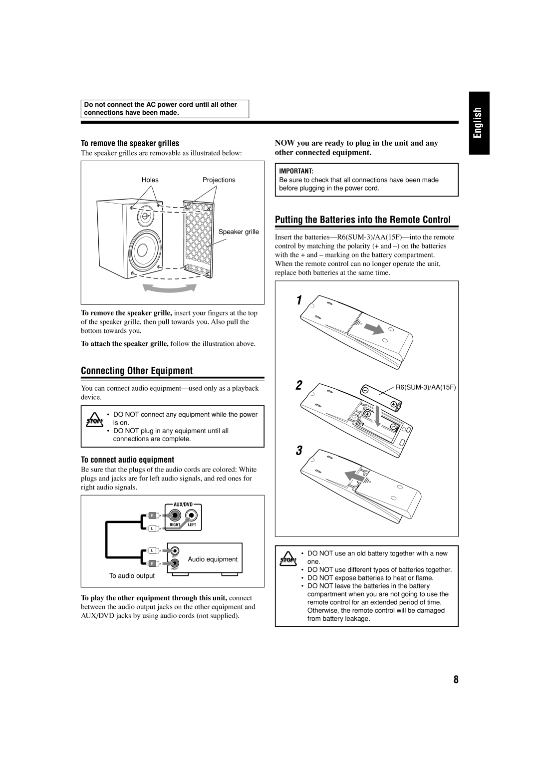 JVC CA-FSS57, GVT0134-001B manual Connecting Other Equipment 