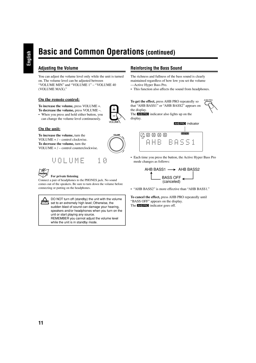 JVC GVT0134-001B, CA-FSS57 manual Adjusting the Volume, Mode changes as follows 