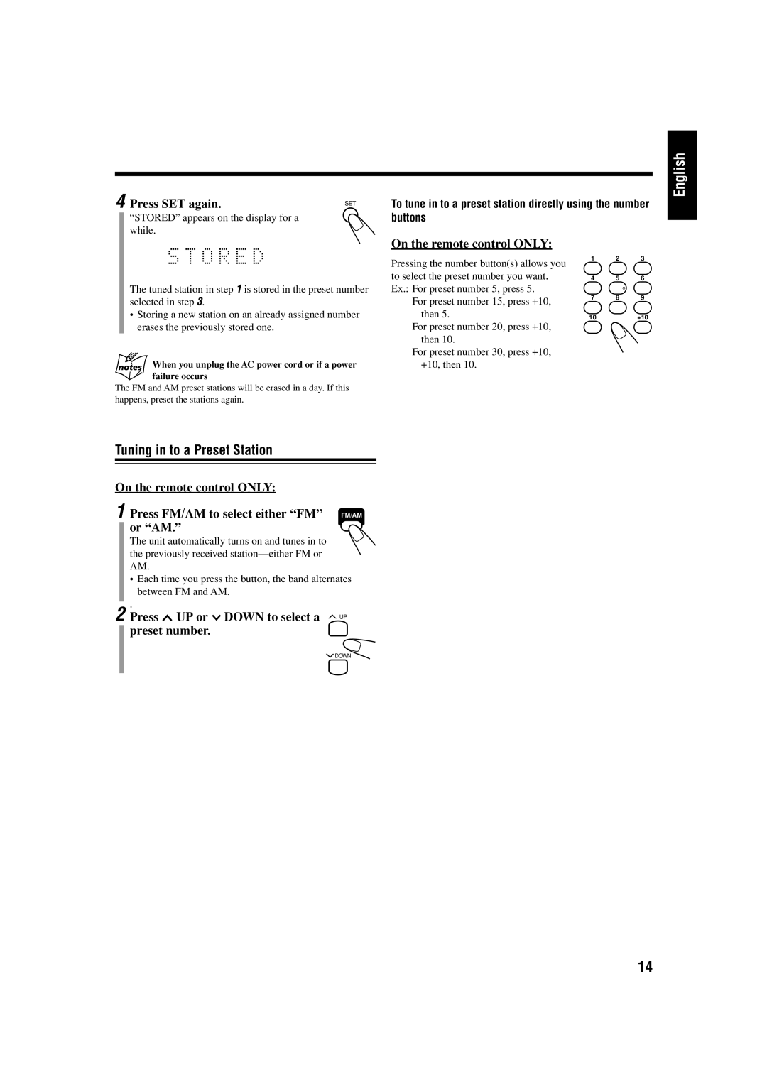 JVC CA-FSS57, GVT0134-001B manual Buttons, Stored appears on the display for a, While 