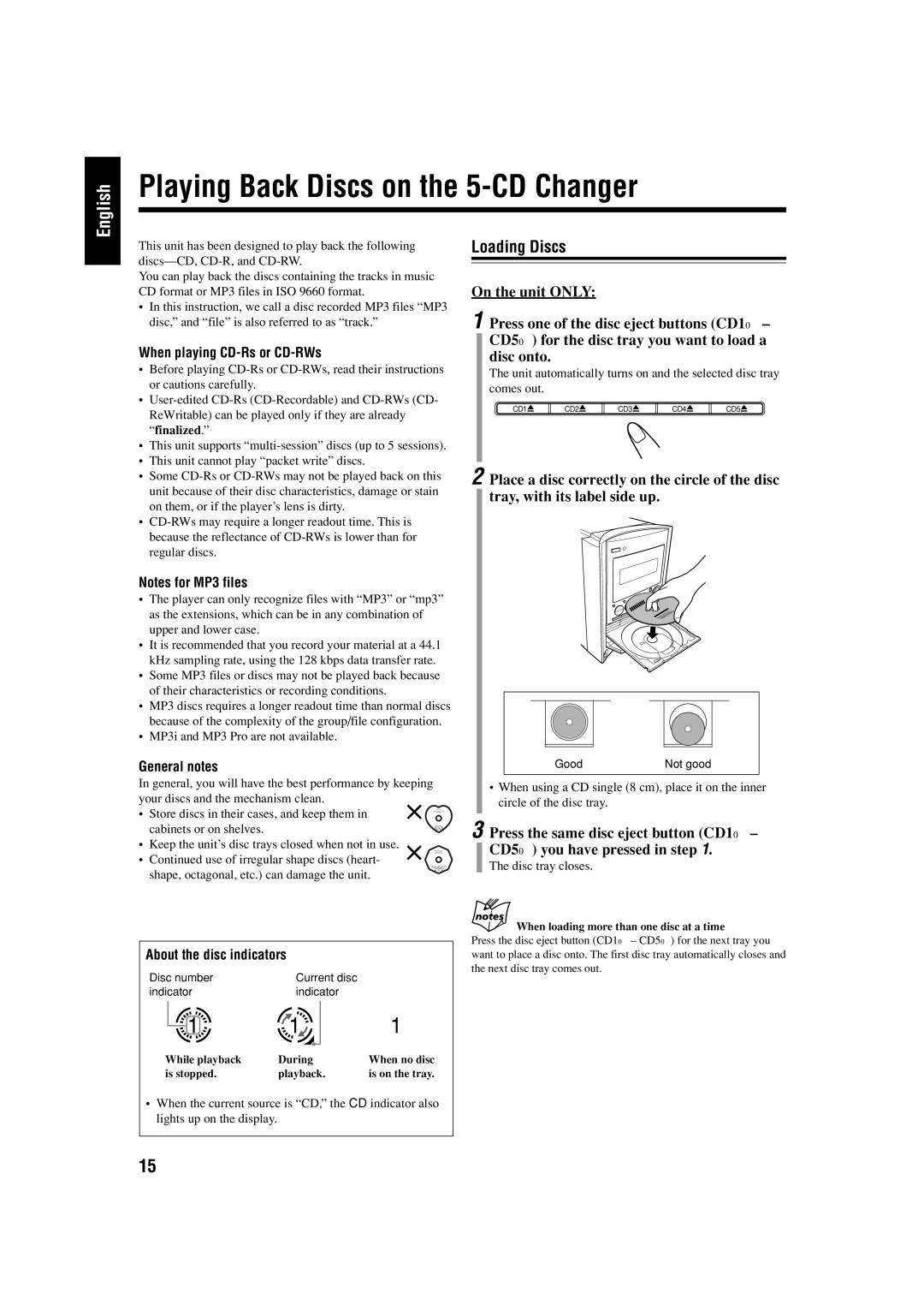 JVC GVT0134-001B, CA-FSS57 manual Playing Back Discs on the 5-CD Changer 