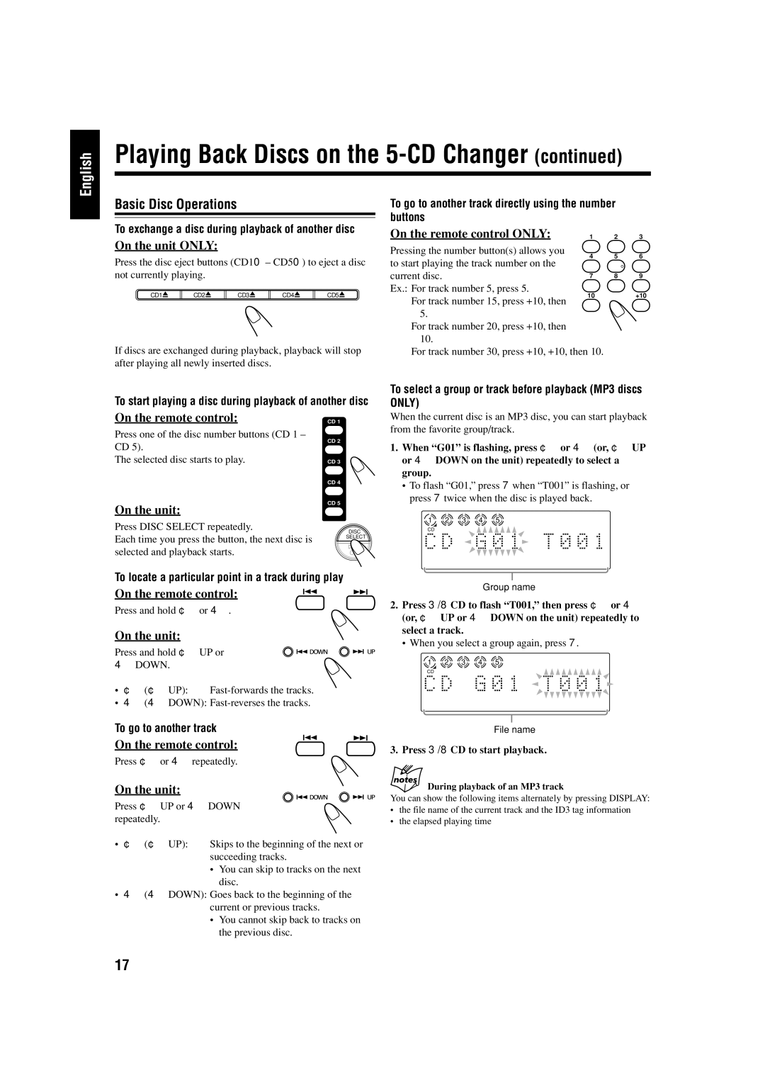 JVC GVT0134-001B, CA-FSS57 manual To go to another track directly using the number 