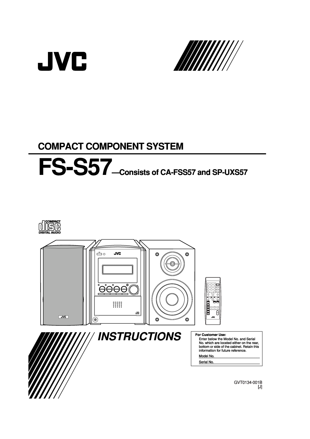 JVC manual Instructions, Compact Component System, FS-S57-Consistsof CA-FSS57and SP-UXS57, GVT0134-001BJ, 5-CD, Ahb Pro 