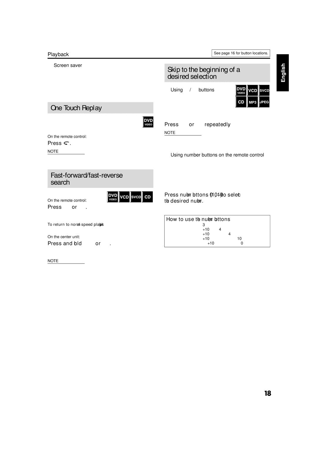 JVC GVT0141-003A manual One Touch Replay, Fast-forward/fast-reverse search, Skip to the beginning of a desired selection 