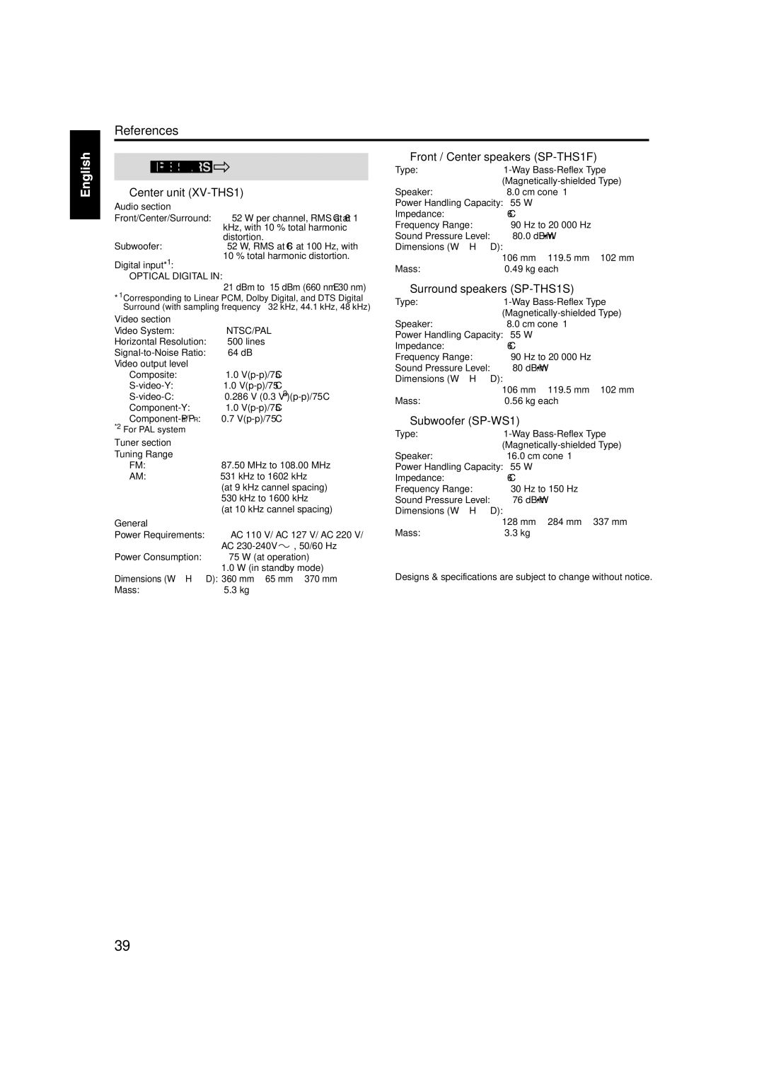 JVC GVT0141-003A manual Specifications 