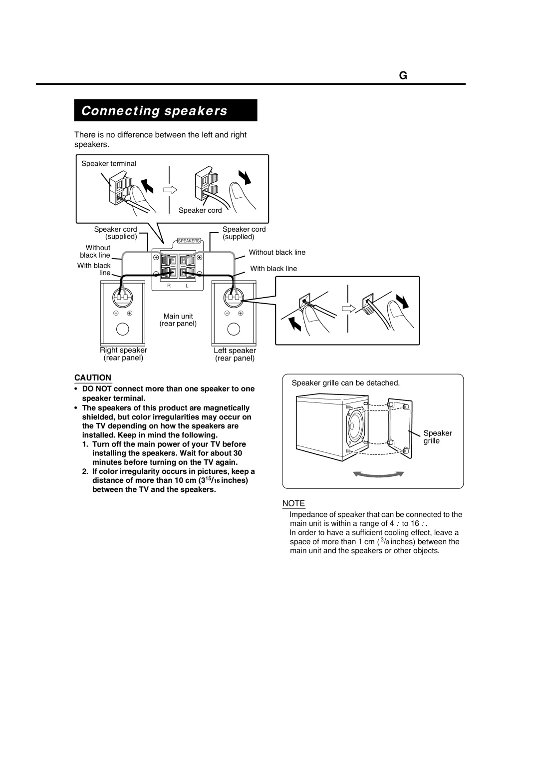 JVC GVT0142-001A manual Connecting speakers, Connecting up, There is no difference between the left and right speakers 