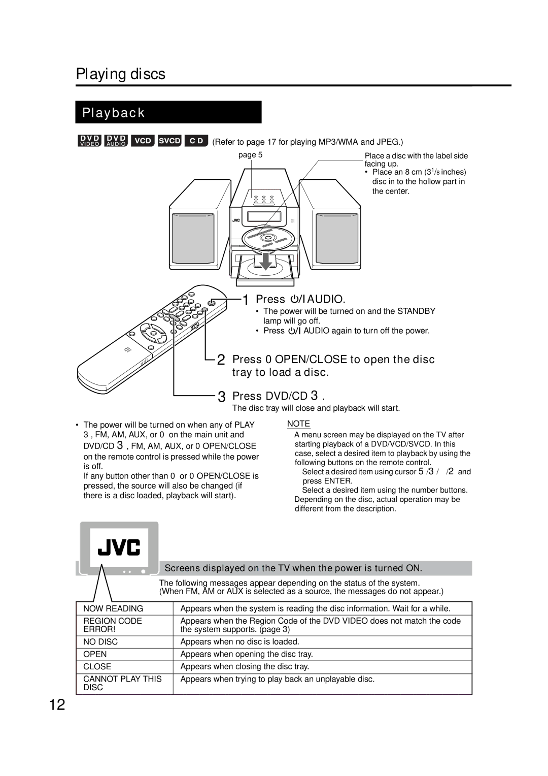 JVC GVT0142-001A manual Playing discs, Playback 