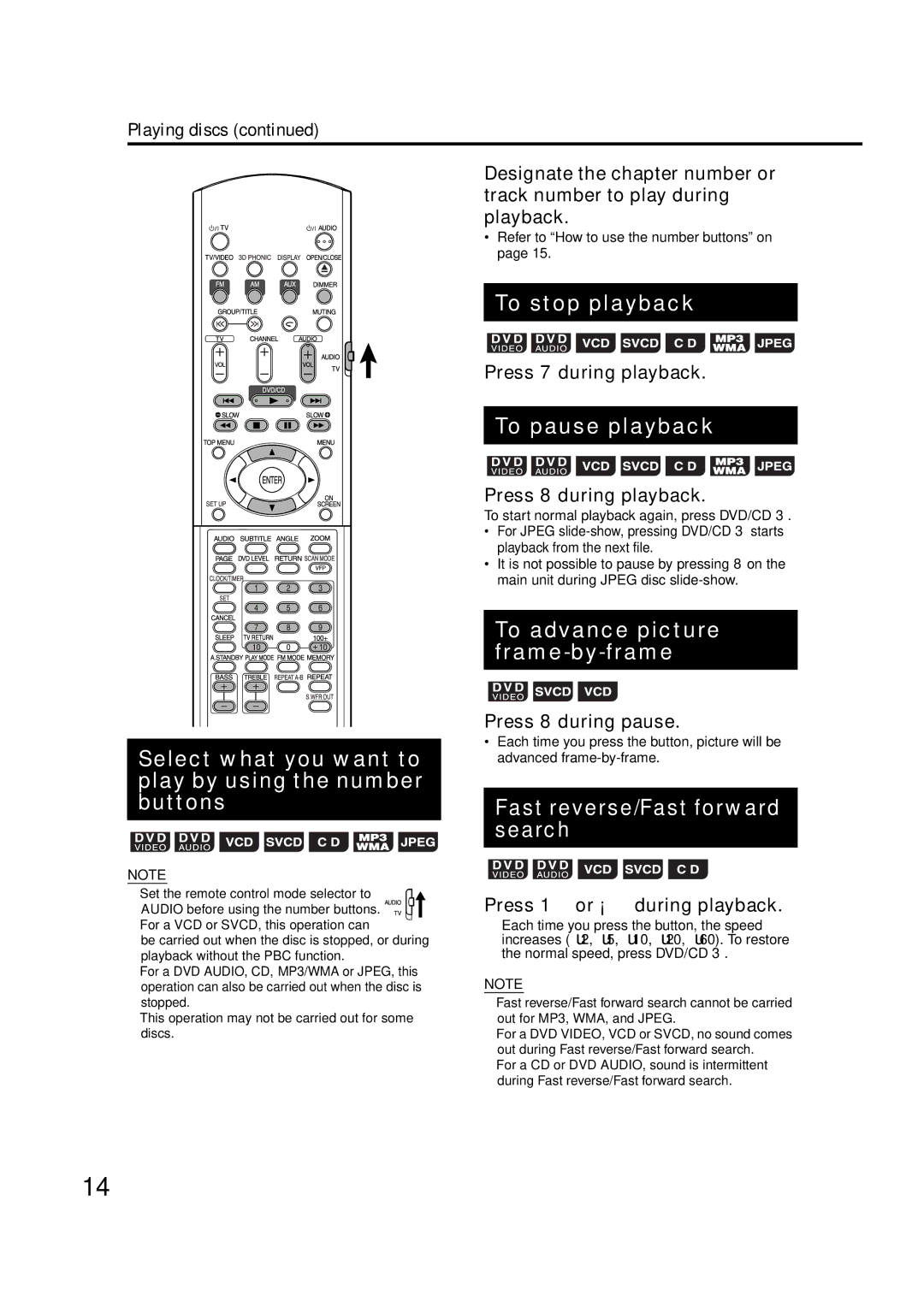 JVC GVT0142-001A manual Select what you want to play by using the number buttons, To stop playback, To pause playback 