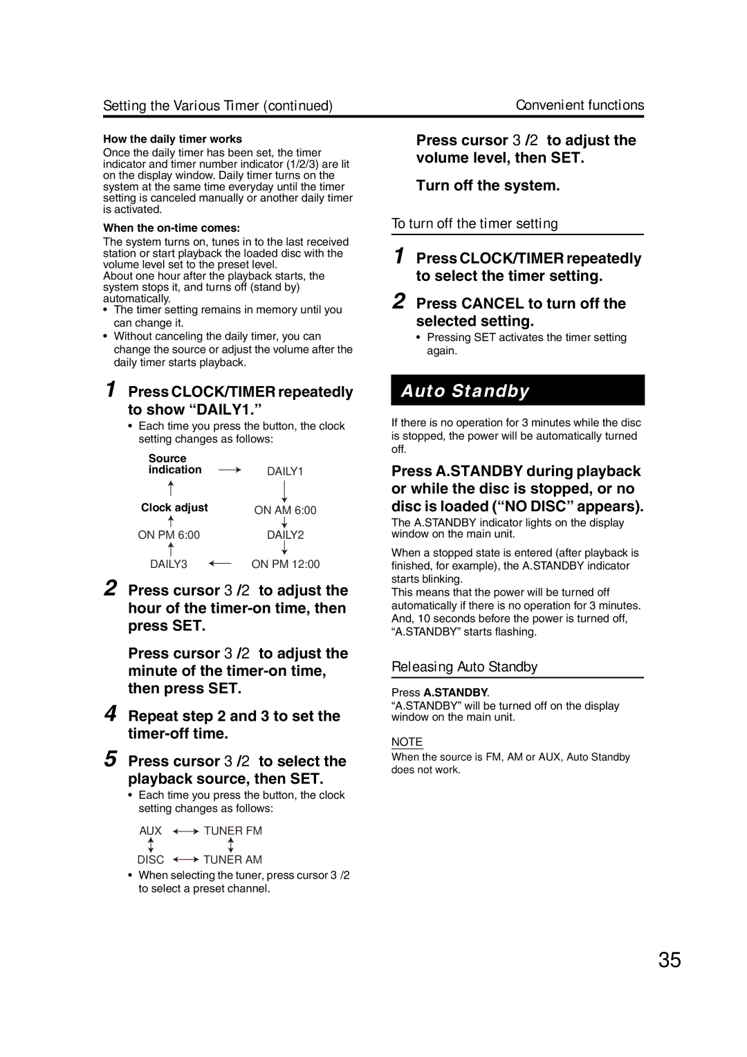 JVC GVT0142-001A manual Auto Standby, Setting the Various Timer, Press CLOCK/TIMER repeatedly to show DAILY1 