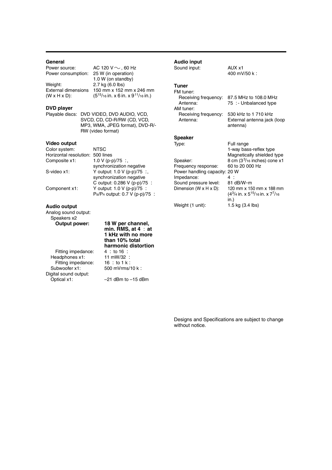 JVC GVT0142-001A manual Specifications 