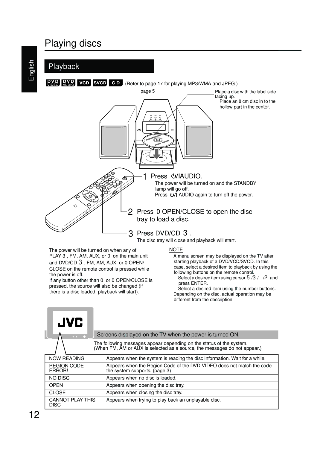 JVC GVT0142-001A manual Place a disc with the label side 