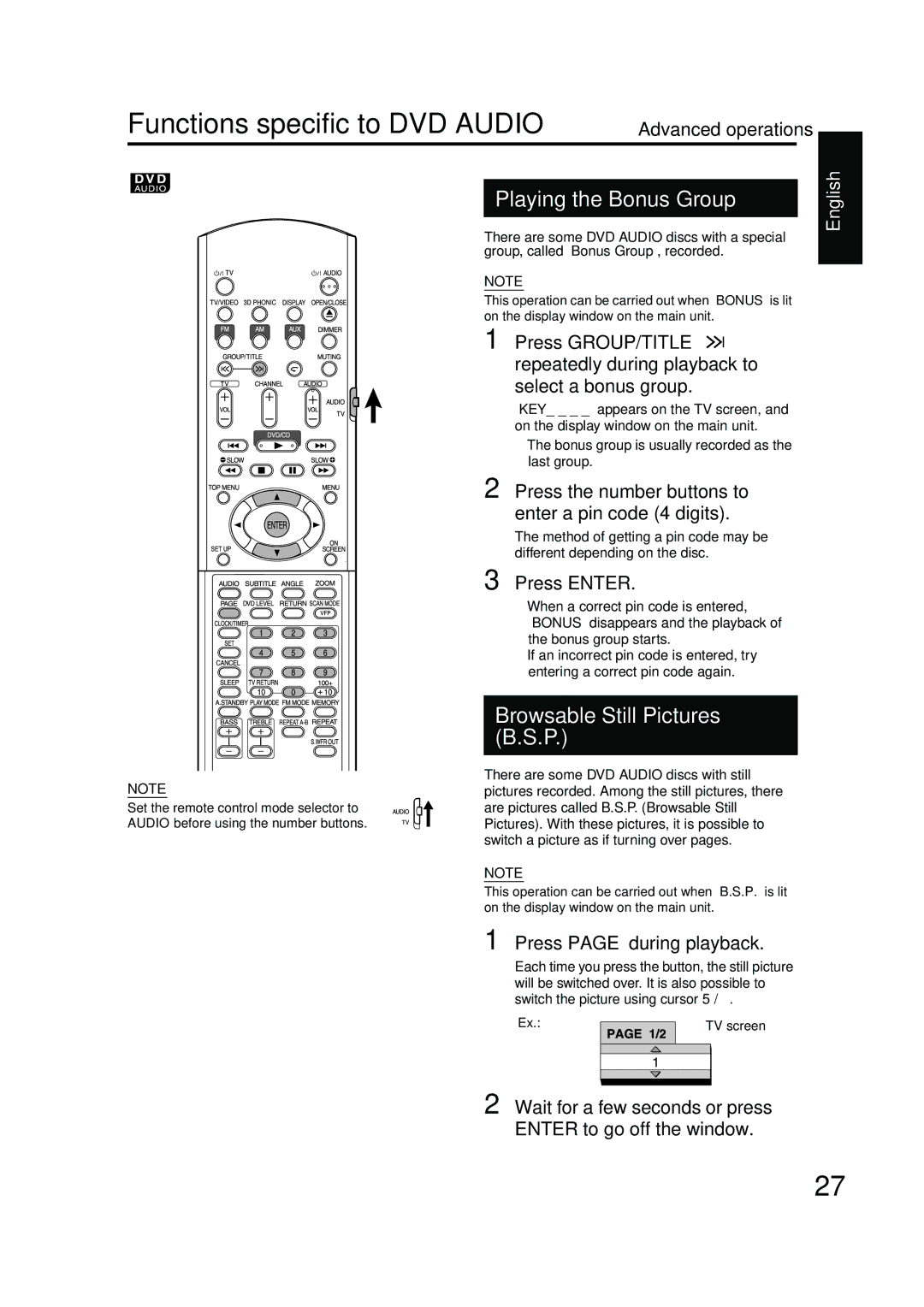 JVC GVT0142-001A manual Functions specific to DVD Audio 